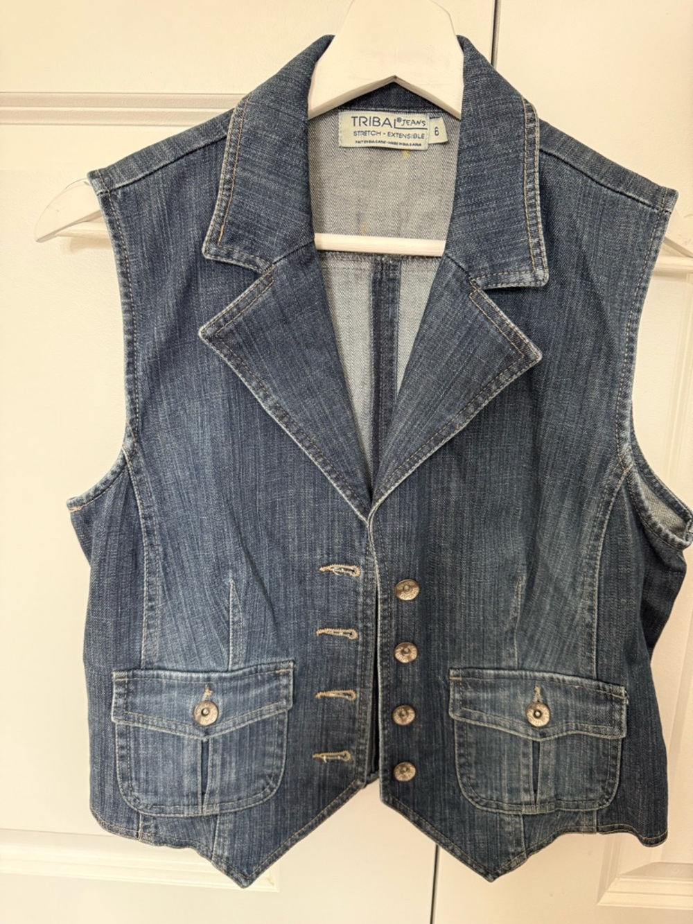 Tribal Dark Blue Denim Button-Front Vest